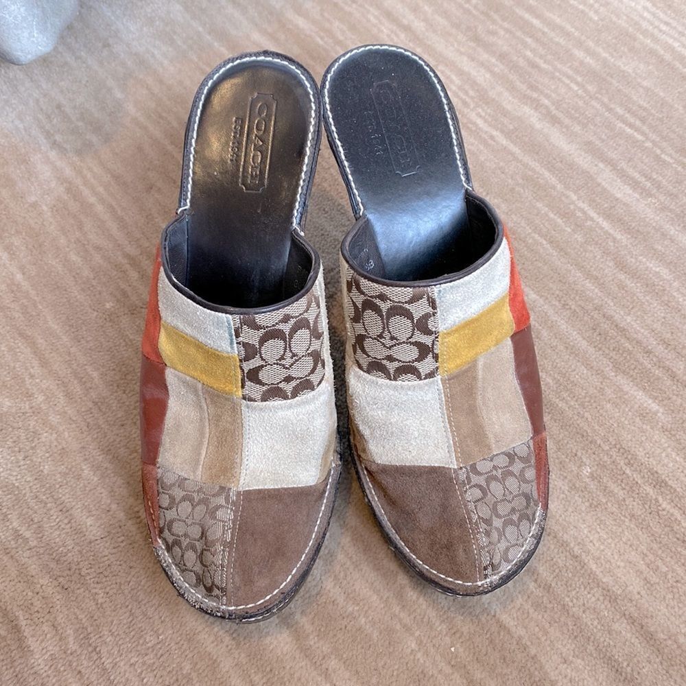 Coach leather, mules, coach logo